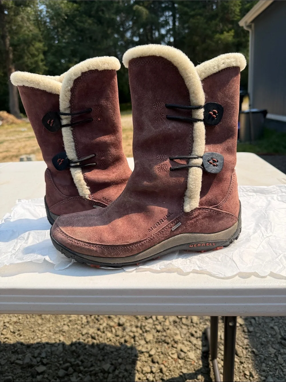 Merrell Women's Brown Suede Shearling-Trim Winter Pull-On Boots